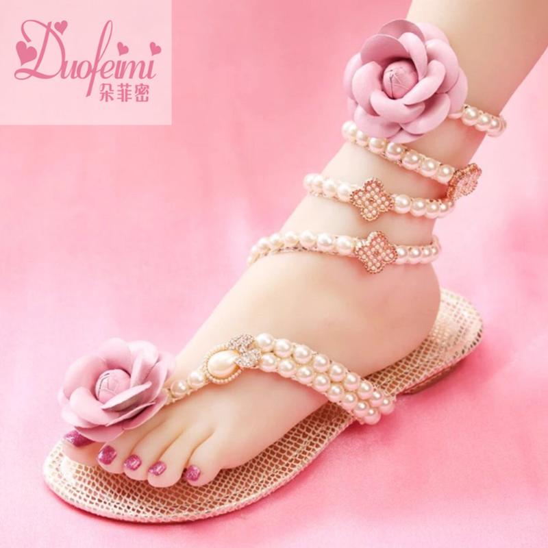 

Womens Peep Toe Pearls Pink Flowers 3D Flats&Wedge Heel Cross Cross-straps Sandals Shoes Bling Girls Luxury 2021, Black