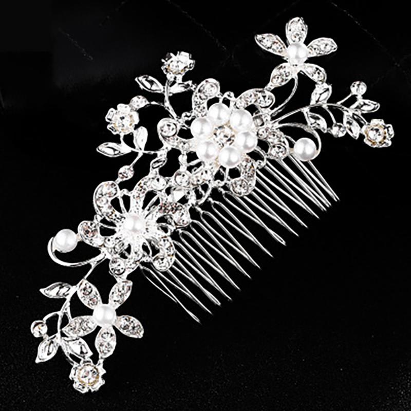 

Hair Clips & Barrettes Wedding Accessories Romantic Crystal Pearl Flower HairPin Rhinestone Tiara Bridal Crown Pins Bride Comb, Golden;silver