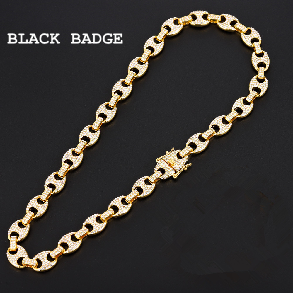 

Mens Miami Cuban Link Chain Necklace Full Bling Iced Out Coffee Bean Pig Nose CZ Rhinestones Necklace 2021Fashion Rapper Jewelry X0509