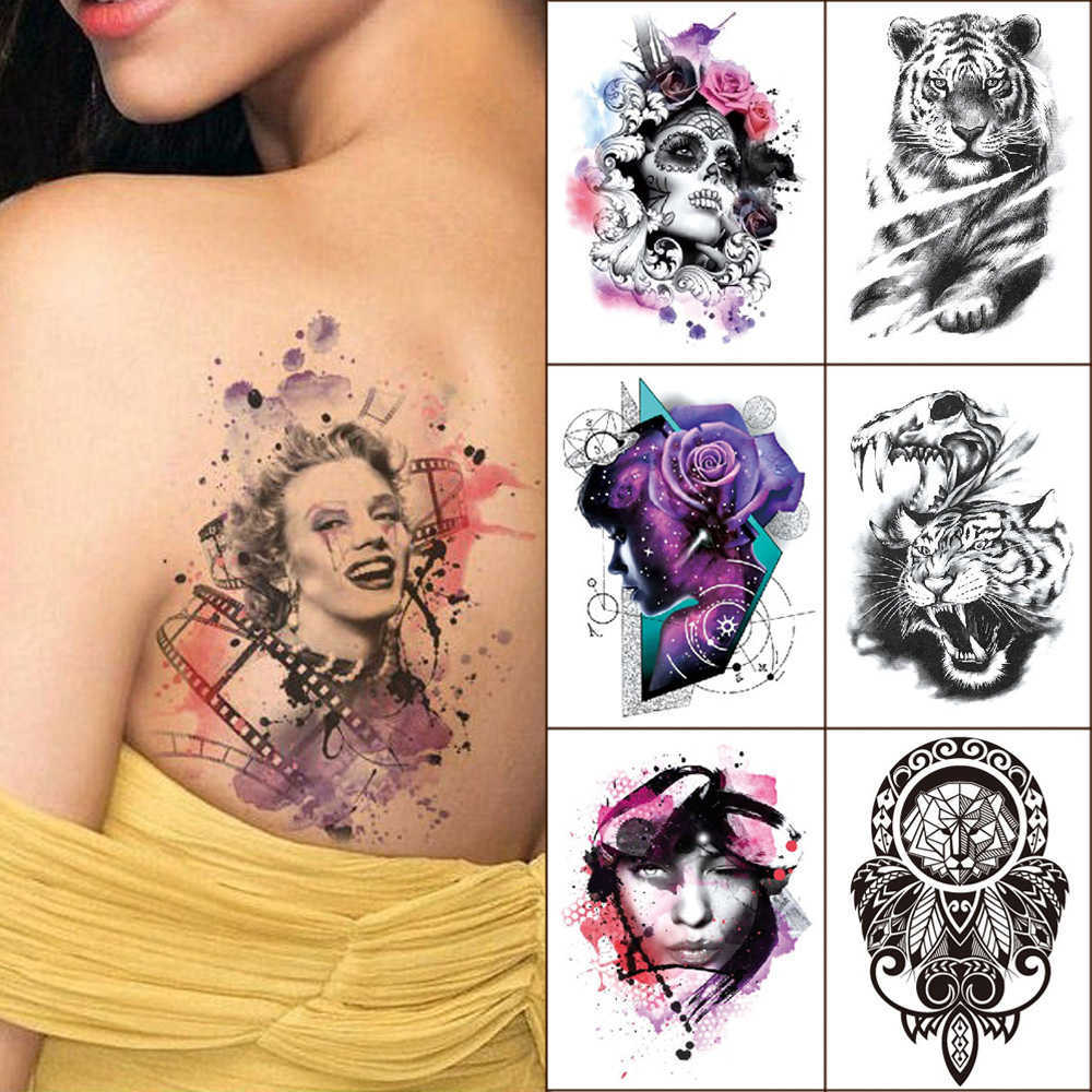 

Black temporary sticker dragon tiger beast of prey figure cool Waterproof fake tattoo for man and woman Thigh arm body