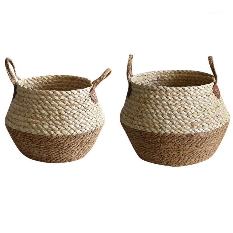 

Storage Baskets 2 Pcs Natural Seaweed Weaving Flower Pot Seagrass Wicker Basket Plant Home Decor Accessories Storage, L & M