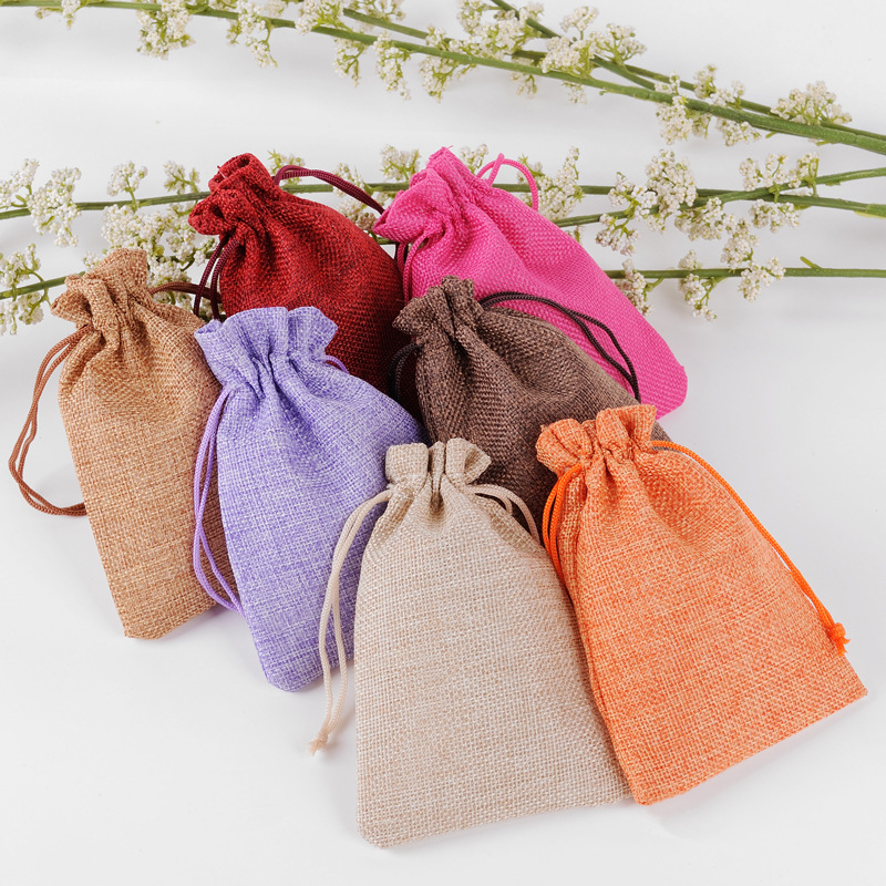 

7x9cm Burlap bag Jewelry Packaging Bag Linen drawstring bags Pouch storage
