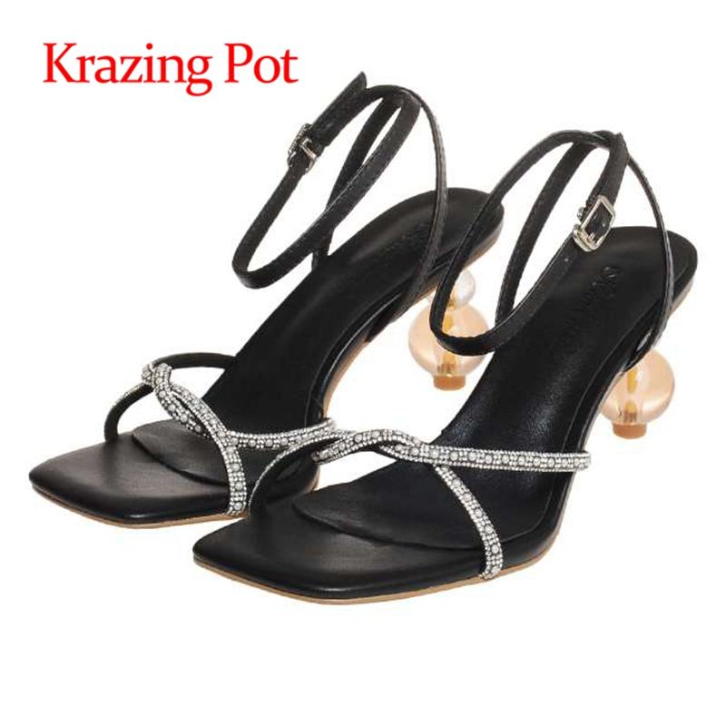 

Krazing Pot Peep Toe High Heels Solid Strange Style Singbuck Dance Party Buckle Shiny Diamond Straps Summer Sandals Women L65 Dress Shoes, Black
