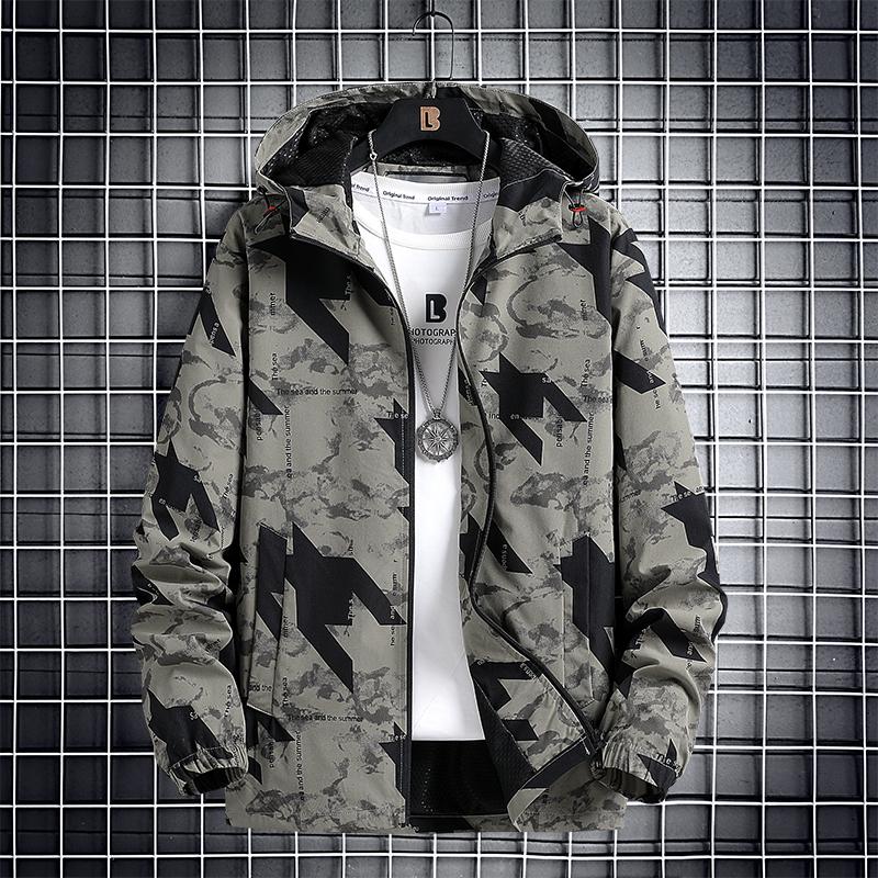 

Men's Jackets 2021 Spring Large Hooded Windbreaker. Jacket. Loose Coat. Letter Print. Free Postage In Russia 109-5885, Gray