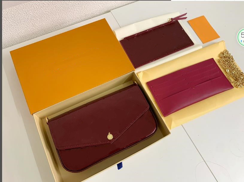 

Patent Leather clutch for women Luxury designer Engraving Evening chain purse lady shoulder bags handbag presbyopic package messenger card holder purse withbox, Patent leather red