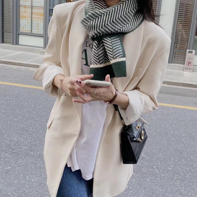 

Scarves &Dolphin Green Series Houndstooth Pattern Scarf Jacquard Wave Strip Flower Dot Neckerchief Warm Woolen Ins Pashmina Shawl