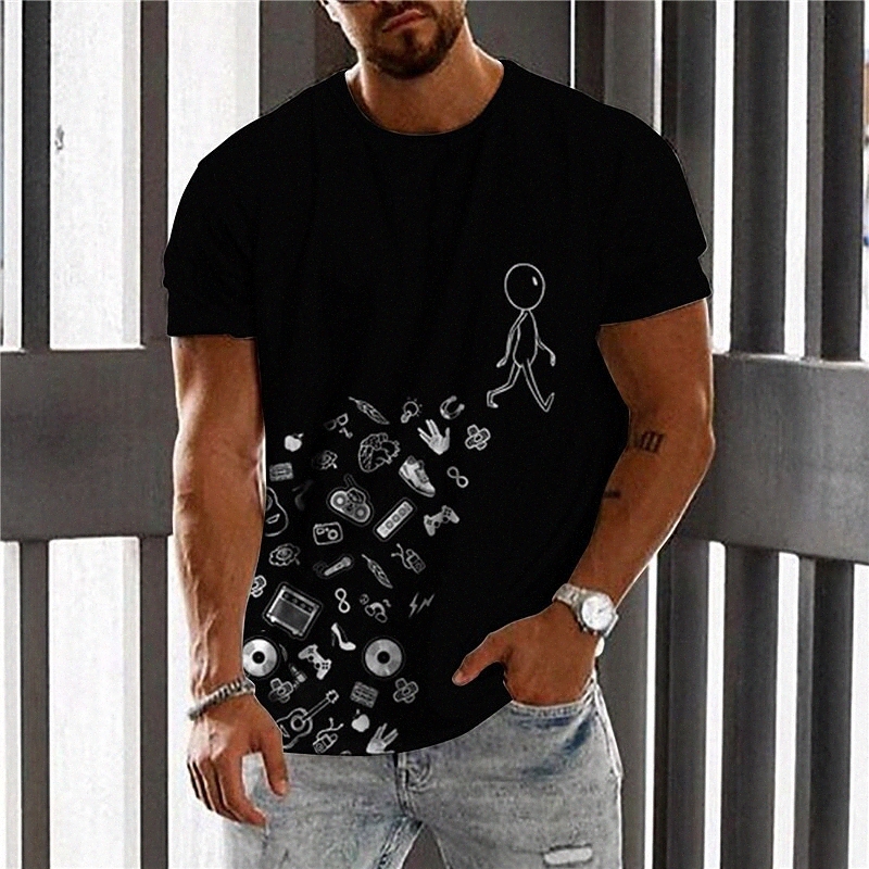 Men's Unisex T shirt 3D Print Graphic Prints Graffiti Crew Neck Daily Holiday Print Short Sleeve Tops Casual Designer Big and Tall Black P6N