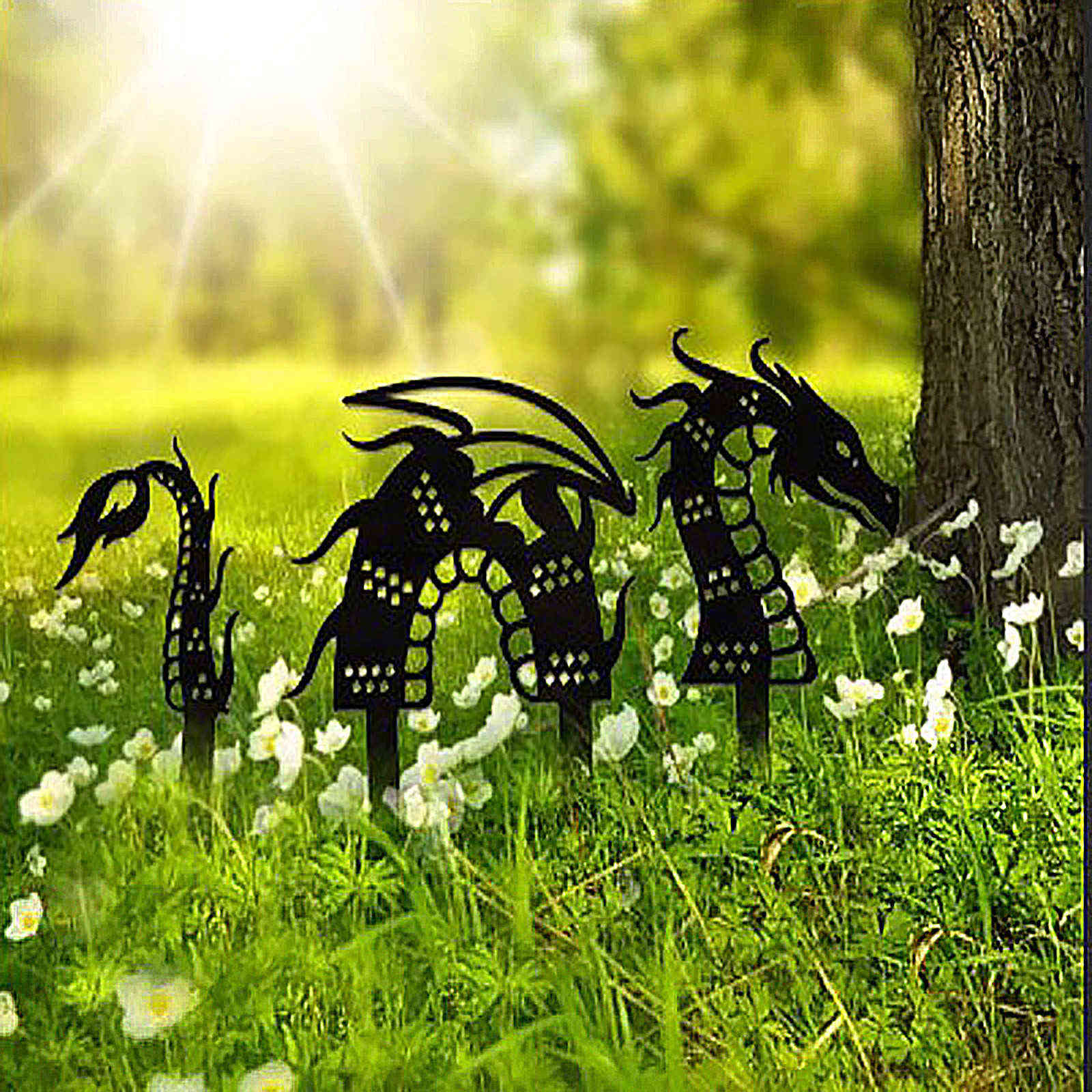 

Garden Art dragon stake decorations acrylic statue Insert Decor For Garden Yard Decor Gift Manor Lawn Black Garden Decoration Q0811