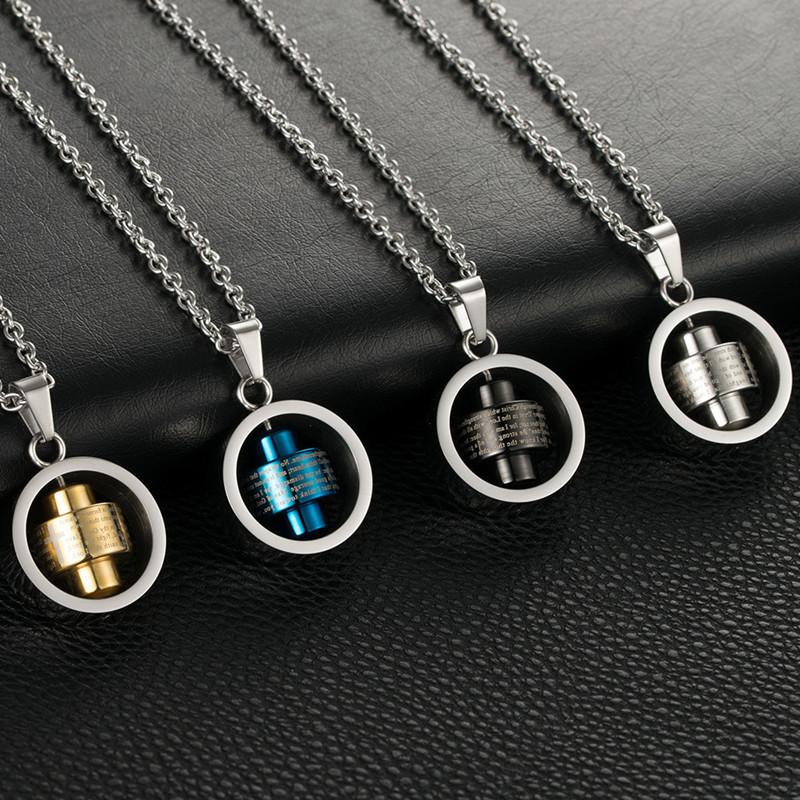 

Pendant Necklaces Vintage Stainless Steel Turnable Men's Necklace Jewelry For Men Women, Silver