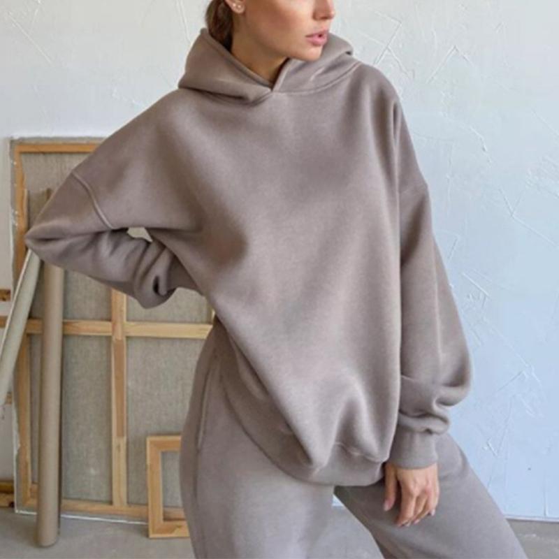 

Women' Two Piece Pants Casual Fleece Set 2021 Fashion Women Warm Loose Sportwear Suits Long Sleeve Pullover Hoodie And Jogging Pant Tracksu, Green