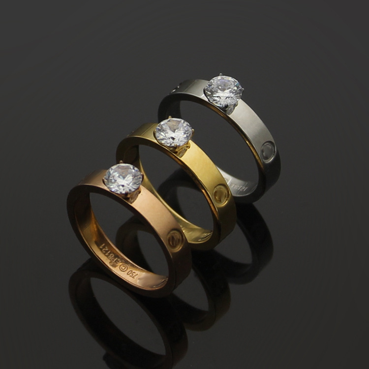 

Top Quality Extravagant Love Ring Four prong solitaire diamond Gold Silver Rose Colors Stainless Steel Couple Rings Fashion Women Designer Jewelry Party Gifts