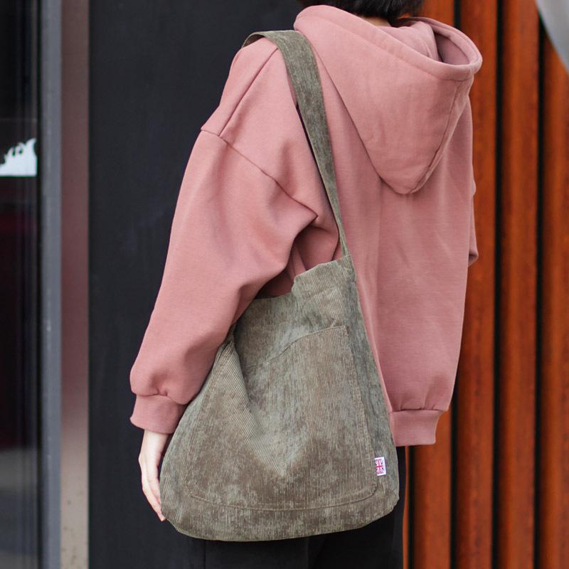 

Shopping Bags Casual Shoulder Bag Top-Handle Corduroy College Style All-match Crossbody Tote For Women Girl Handbag, Black