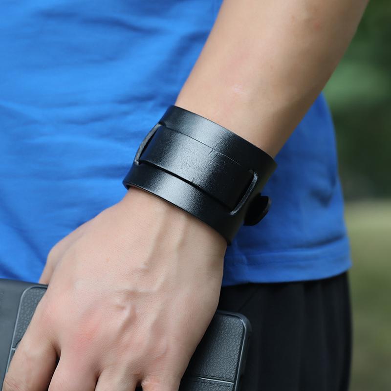 

Belts Retro Male Punk Wide Belt Leather Wristband Bangle Bracelet Adjustable, Black;brown