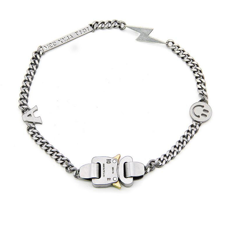 

Necklace metal chain men's and women's outdoor street accessories smile buckle titanium steel, Silver