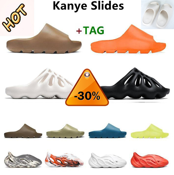 

2021 Kanye Foam Runner West Men Women Runners Sandal Slippers Sandals Enflame Orange Desert Sand Resin Bone Platform Mens Womens 36 -45