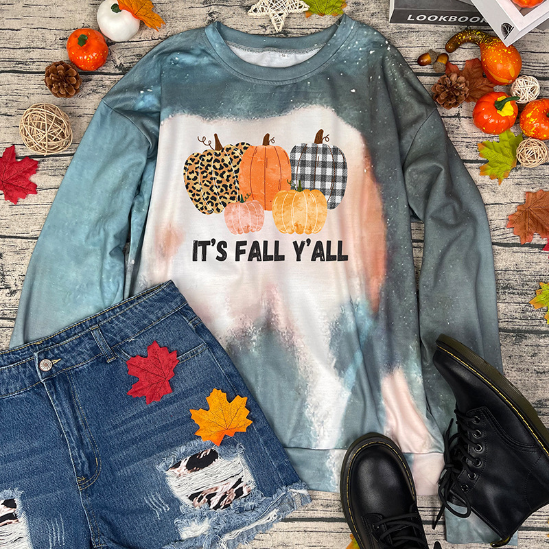 

Autumn Halloween series printed sweatshirt round neck long sleeve sweater women, Black