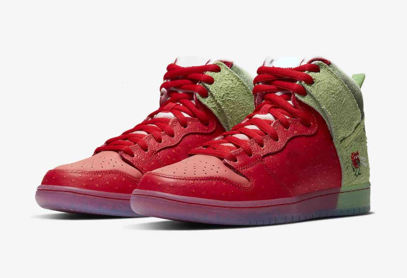 

2021 Authentic SB Shoes SB High Strawberry Cough University Red/Spinach Green-Magic Ember Men Women Outdoor Sports Sneakers With Original np