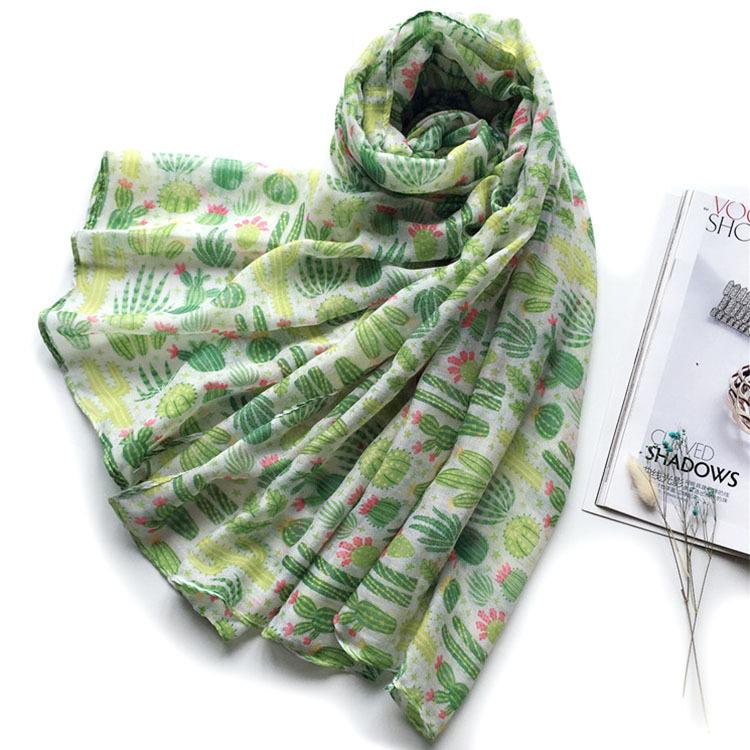 Scarves 2021 Spring Cactus Print Shawls Long Beach Soft Viscose Plant Wrap Scarf Hijab