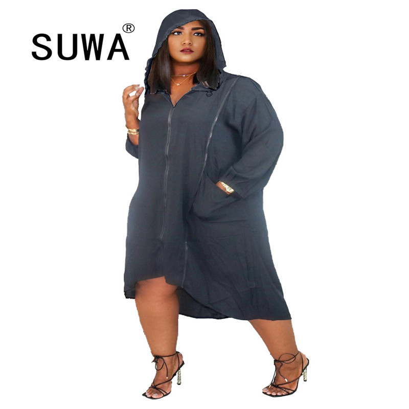 

Solid Color Zipper Long Sleeve Oversized Coats And Jacket Top With Pocket Women BF Style Midi Dresses Casual Clothes 210525, White