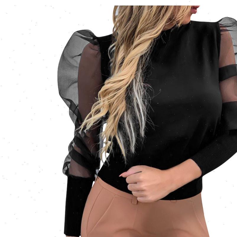 

fashion mesh puff sleeve women shirt sheer polka dot perspective blusas party clubwear, White