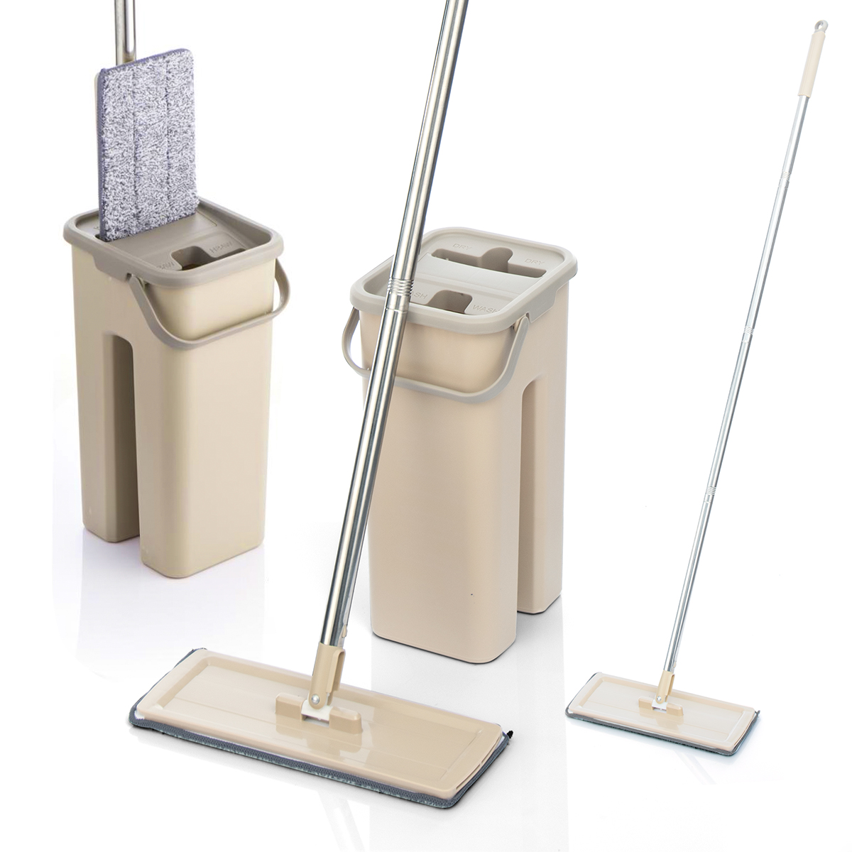 

Fat Squeeze Mop Bucket System with Hand Free Wash Microfiber Mop Pads Stainess Stee Poe Usage Hardwood Foor Ceaning Toos