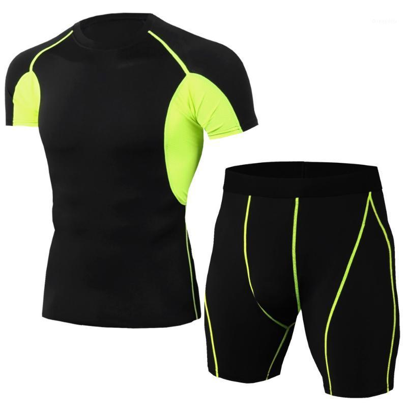 

Running Sets Men Compression Jogging Suits Short Sleeve Sport Wear Shirts And Shorts Gym Clothing Training Set, Black;blue