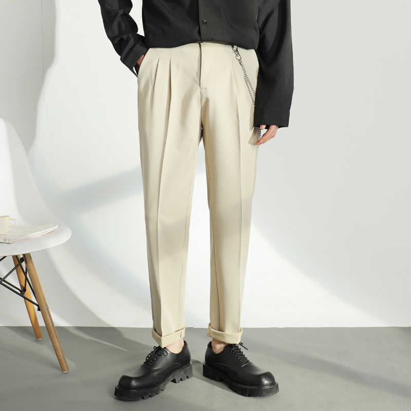 

Spring Summer Ins Men's Suit Pants British Business Dress Trousers Fold Drape Small Straight Office Social Casual Pants 210527, Blue