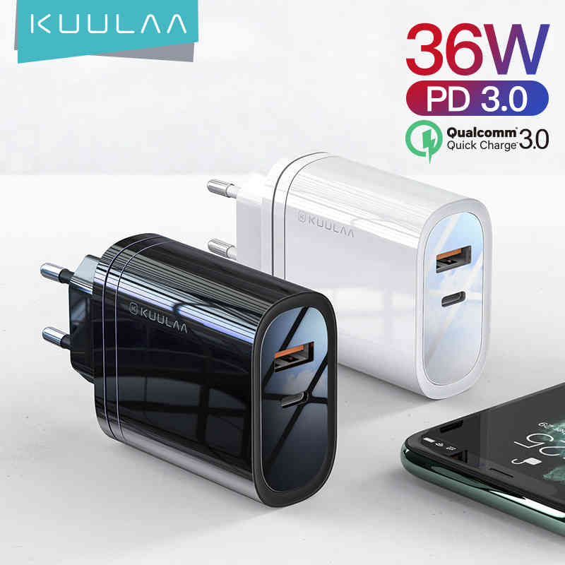 

KUULAA USB Charger 36W Quick Charge 4.0 PD 3.0 Type C Fast For iPhone Xiaomi Portable Mobile Phone Adapter
