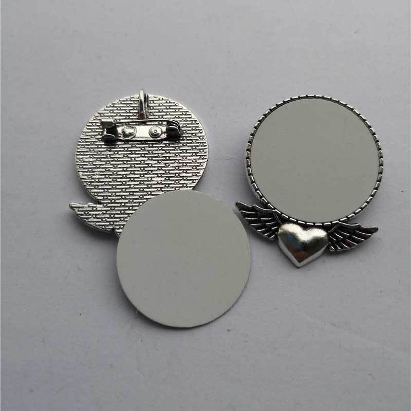 

sublimation blank pins brooches retro vintage wings of love ancient silver jewelry transfer printing consumables 18pcs/lot