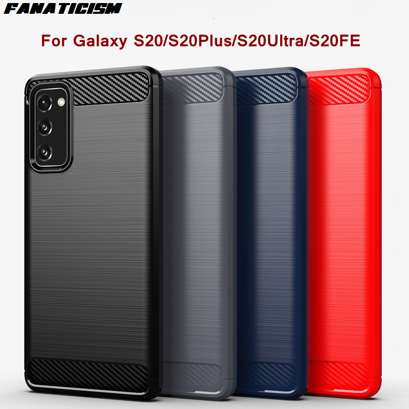 

50pcs/lot Hybrid Armor Cases For Galaxy S20 Carbon Fiber TPU Case Samsung S20Plus S20Ultra S20FE Shockproof Silicone Brushed Cover