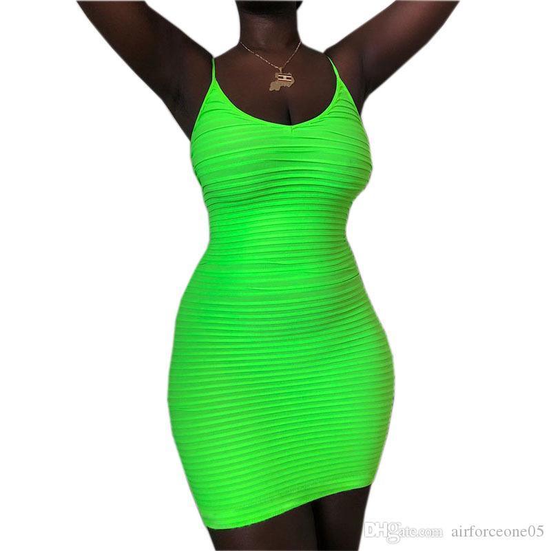 

Tank Dress Summer Fashion Bodycon Sheath Spaghetti Strap Dresses Fluorescent Green Women, Black;gray