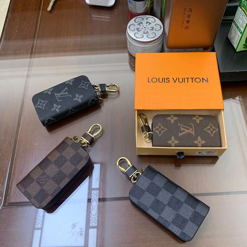 

Luxury Car key bag Men Women Bag LOUIS Hanging Buckle Auto Waist Chain VITTON Leather Holder Lover Keychains, White;black