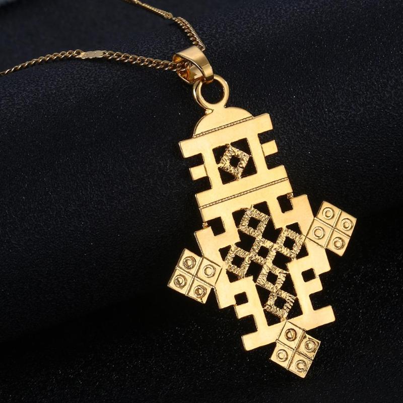 

Pendant Necklaces Ethiopian Gold Color Classic Cross Necklace African Fashion Jewelry
