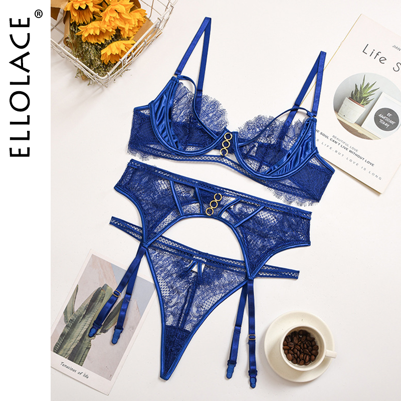 

Lingerie Set Lace Underwear Women Sexy Transparent Bra 3 Piece Set Underwire Lenceria Womens Underwear Set Sexy Things, Red