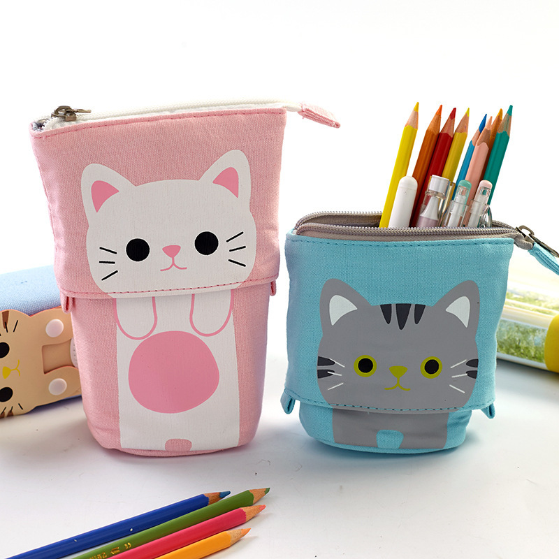 

Stand-up Transformer Bag with Smile Face Black Dot Organizer Cute Pen Pencil Telescopic Holder Stationery Case Great for Cosmetics Pouch Makeup