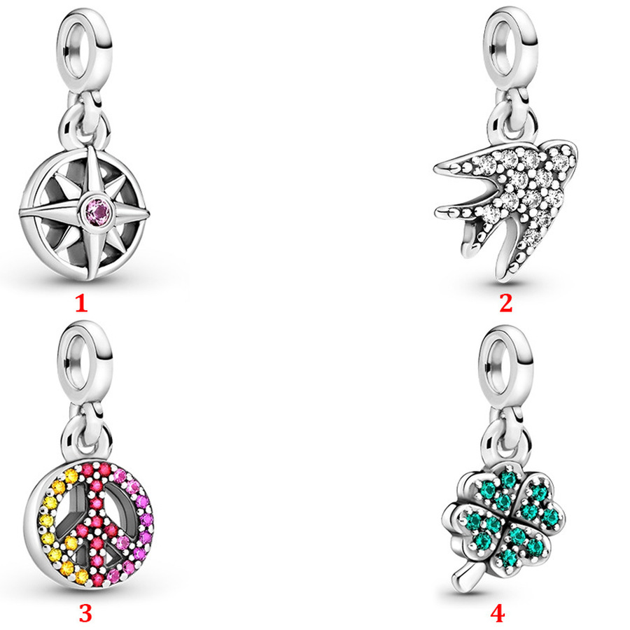 

Exquisite 925 Sterling Silver Fit Pandora bracelet charms new me style mini four-leaf clover pendant small accessory beads Love Blue Crysta, Black