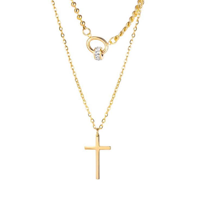 Pendant Necklaces 2021 Fashion Jesus Cross Necklace Double Layer Gold Titanium Steel Pendants Clavicle Chain Accessories For Female Jewelry-image-707603527