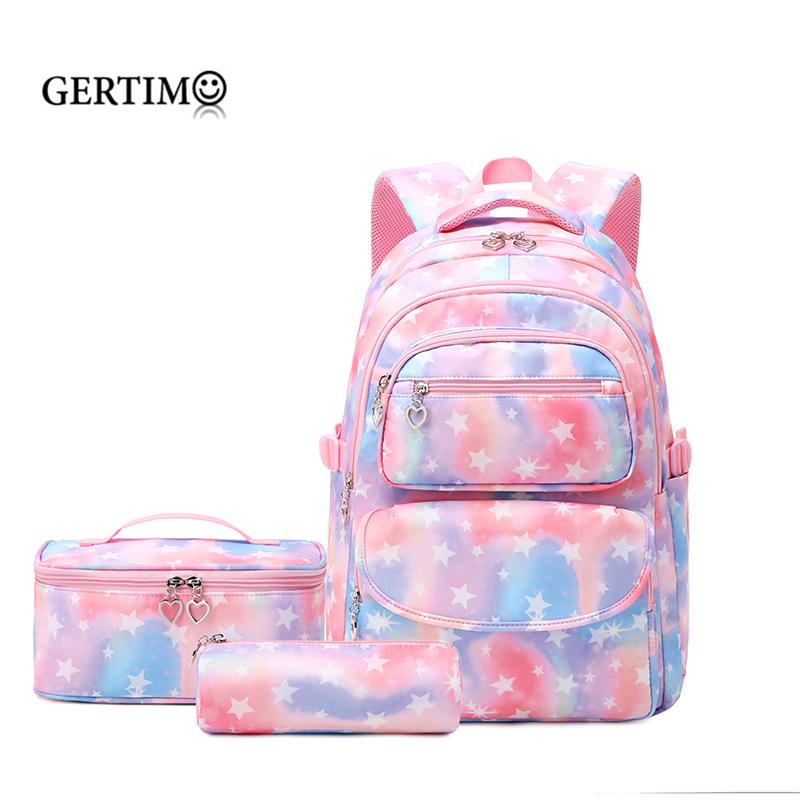 

School Bags Children's Cartoon Star Printing Backpack Girls Kids Schoolbag For Teenagers Girl Princess Pink With Lunchbox