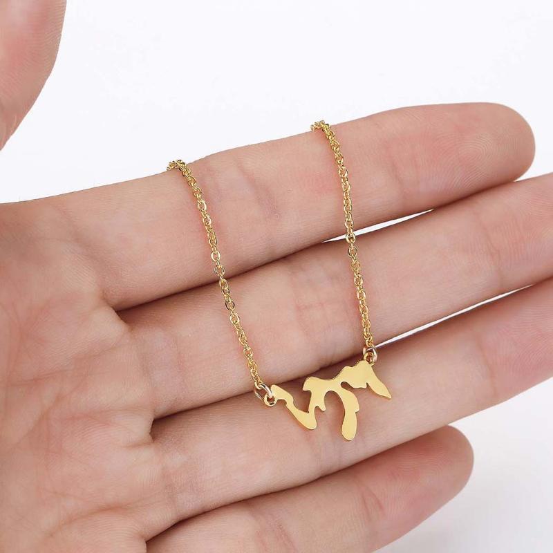 

Michigan Lake Pendant Necklace, Lady Clavicle Chain, Stainless Steel Map Plate, Michigan, USA Souvenir Necklaces