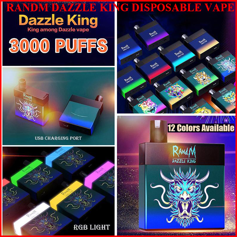 

RandM Dazzle King Disposable Cigarette Vapes 3000 Puffs Electronic Cigarettes 8.0ml Pod Glow in Dark LGB Light 12 Colors BAR PRO SWITCH