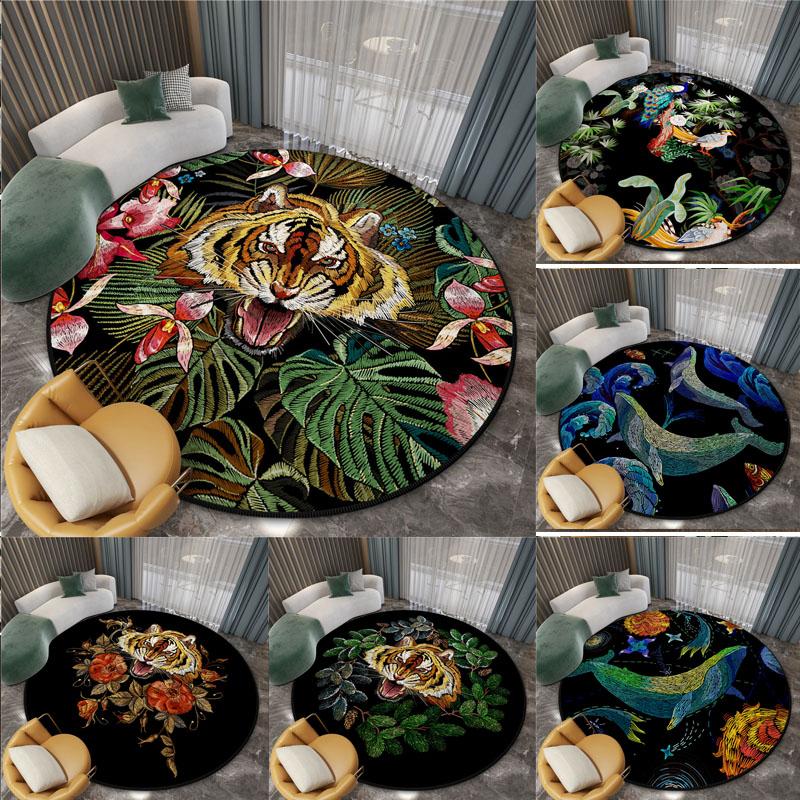 

Carpets Animal Round Carpet For Living Room Big Cartoon Tiger Kids Rugs Non Slip Bedroom Floor Mat Computer Chair Home Decor