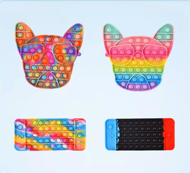 

NEW Tie Dye Rainbow Fidget Cartoon Poo-its Board Game Finger Toys Bull Terrier Mobile Phone Gamepad Shape Push Bubble Popper Puzzle Early Ed