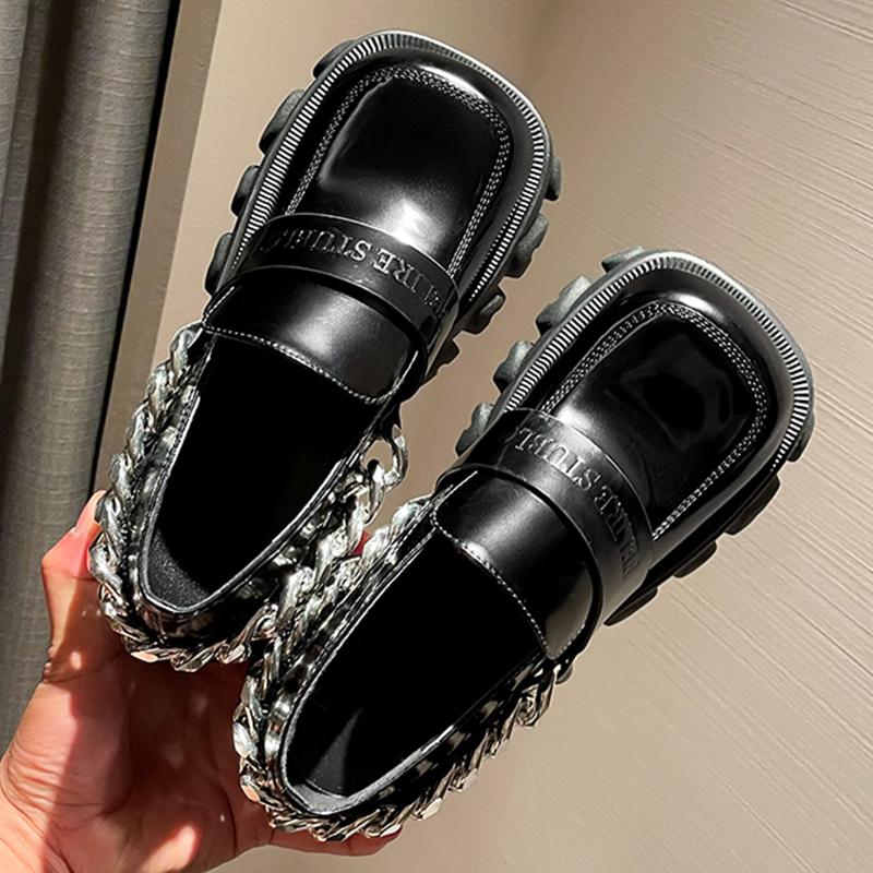 

Dress Shoes Big Size Women Pumps Mary Janes Platform Loafers 2022 Female Spring Autumn Casual Ladies Metal Chain Oxfords, Black