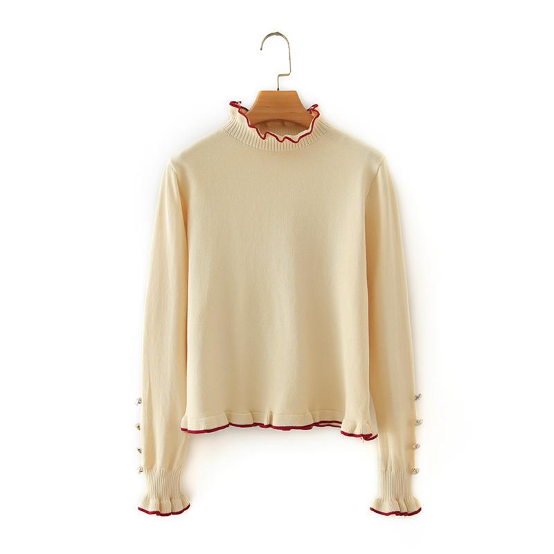 

Cuff Button Pullover Long Sleeve Sweater Women's Sweaters, White