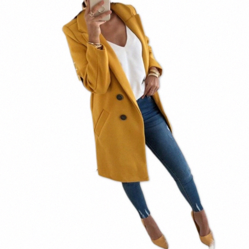 

Women Outwear Winter Woollen Coat Long Sleeve Turn-Down Collar Blends Jacket Elegant Lady Wool Overcoats 3XL Plus Size PL782G 42iM#, Grey