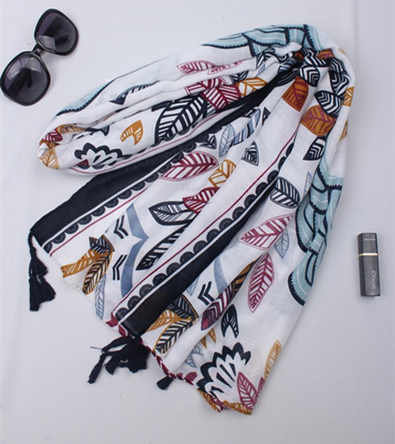 

Scarves Cotton And Linen Retro Ethnic Style Leaf Pattern Printing Women's Scarf Travel Holiday Beach Sunscreen Shawl
