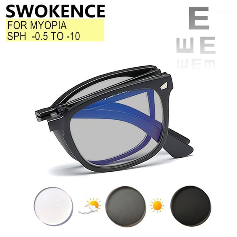 

Folding Myopia Glasses Prescription -0.5 To -10 Women Men Blue Light Blocking Pochromic Nearsighted Spectacles Foldable F212 Sunglasses