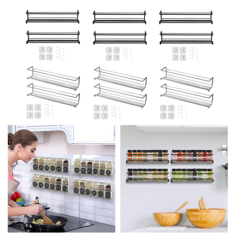 

Hooks & Rails Durable Spice Shelves Rack Organizer Kitchen Wall Mounted, Space-saving