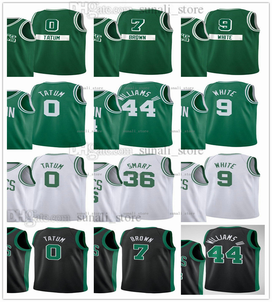 

2022 City 75th Basketball Jayson Tatum 0 Jerseys Derrick White 9 Jaylen Brown 7 Robert Williams III 44 Marcus Smart 36 Green Black White Edition Men Women Kids Youth