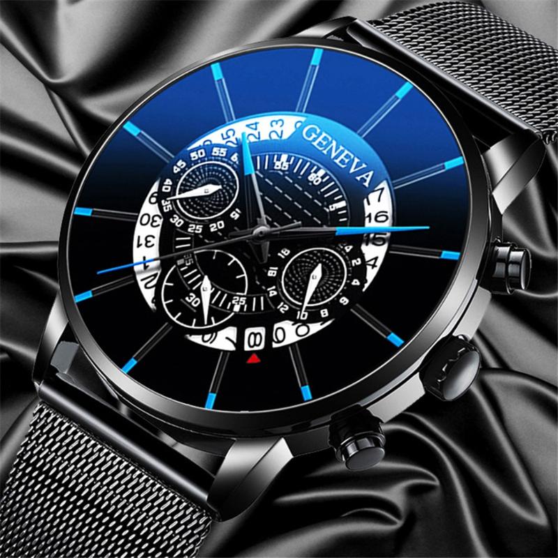 

Wristwatches 2021 Men Watch Fashion Cool Unique Digital Literal Multi Layer Dial Quartz Mesh Belt Mature Business Relogio Masculino